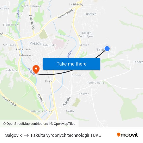 Šalgovík to Fakulta výrobných technológií TUKE map