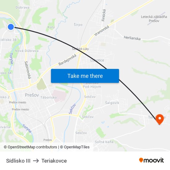 Sídlisko III to Teriakovce map