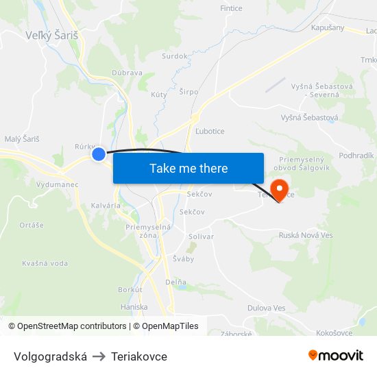 Volgogradská to Teriakovce map
