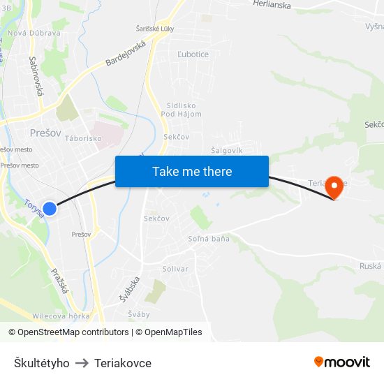 Škultétyho to Teriakovce map