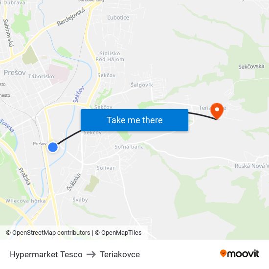 Hypermarket  Tesco to Teriakovce map