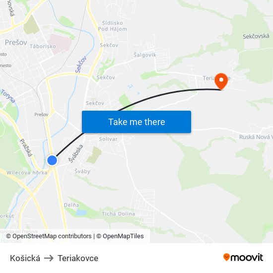 Košická to Teriakovce map