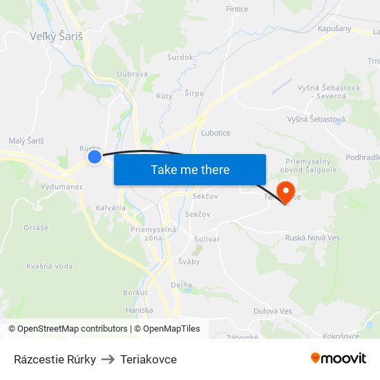 Rázcestie Rúrky to Teriakovce map