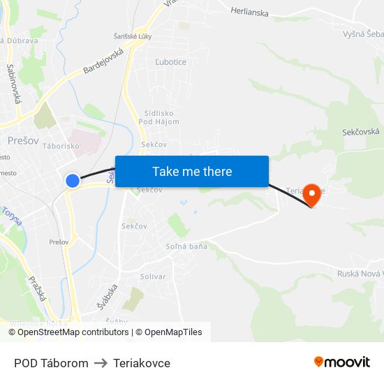 POD Táborom to Teriakovce map