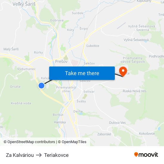 Za Kalváriou to Teriakovce map