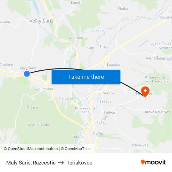 Malý Šariš, Rázcestie to Teriakovce map