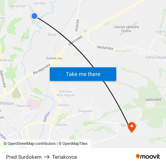 Pred Surdokem to Teriakovce map