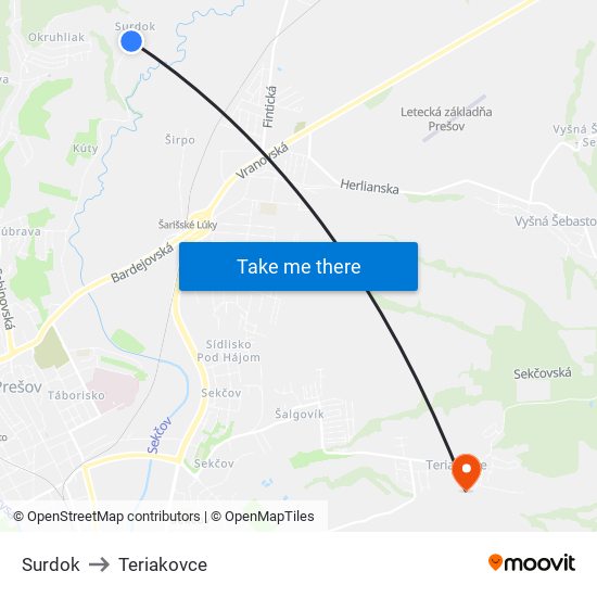 Surdok to Teriakovce map