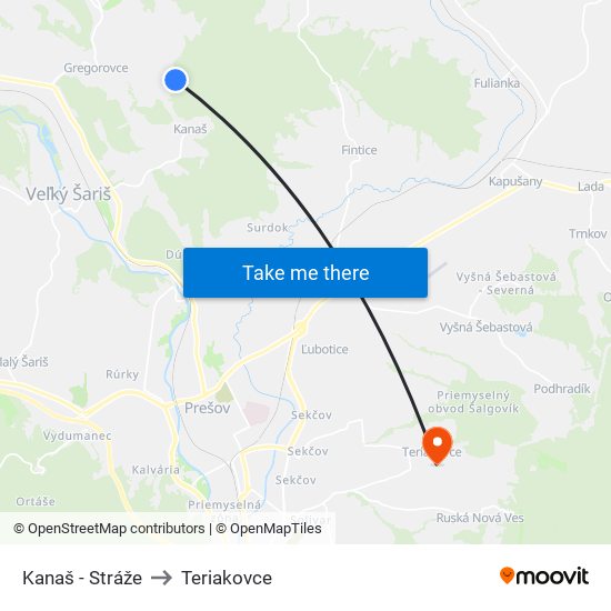 Kanaš - Stráže to Teriakovce map