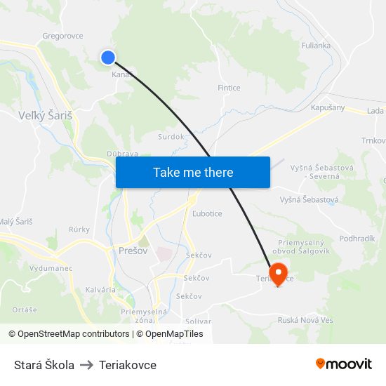 Stará Škola to Teriakovce map