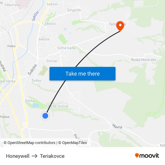 Honeywell to Teriakovce map
