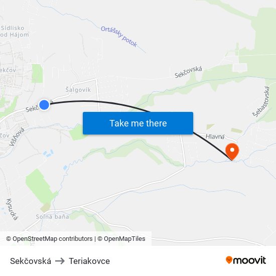 Sekčovská to Teriakovce map