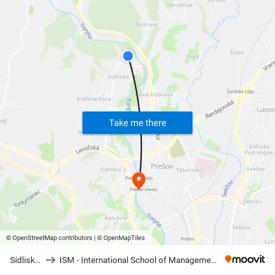 Sídlisko III to ISM - International School of Management v Prešove map