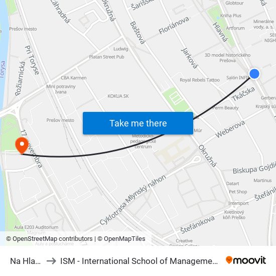 Na Hlavnej to ISM - International School of Management v Prešove map