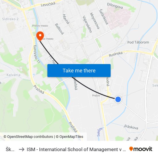 Škára to ISM - International School of Management v Prešove map