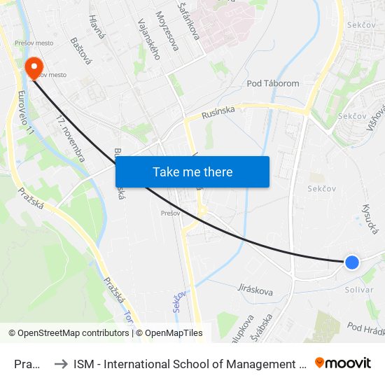Prameň to ISM - International School of Management v Prešove map