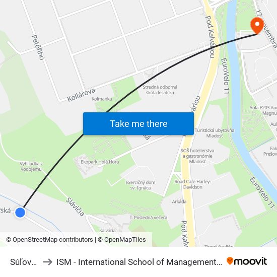 Súľovská to ISM - International School of Management v Prešove map