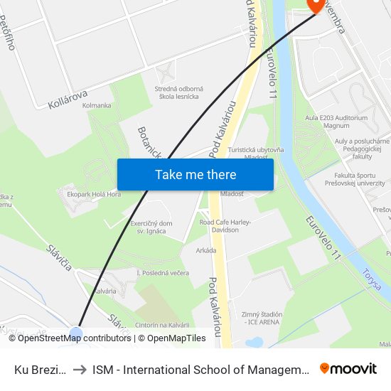 Ku Brezinám to ISM - International School of Management v Prešove map
