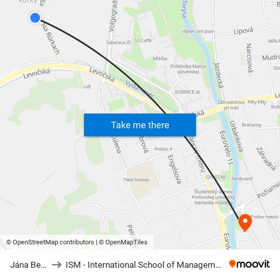 Jána Bereša to ISM - International School of Management v Prešove map