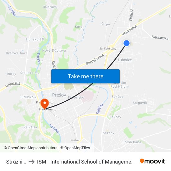 Strážnická to ISM - International School of Management v Prešove map