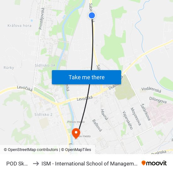 POD Skalkou to ISM - International School of Management v Prešove map