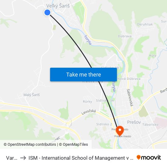 Varoš to ISM - International School of Management v Prešove map