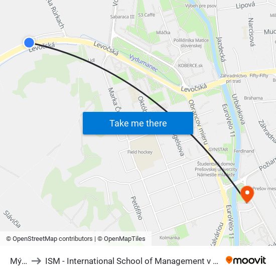 Mýto to ISM - International School of Management v Prešove map