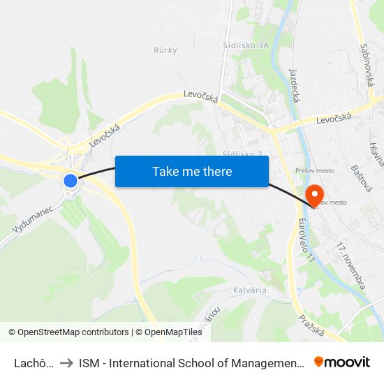 Lachôrka to ISM - International School of Management v Prešove map