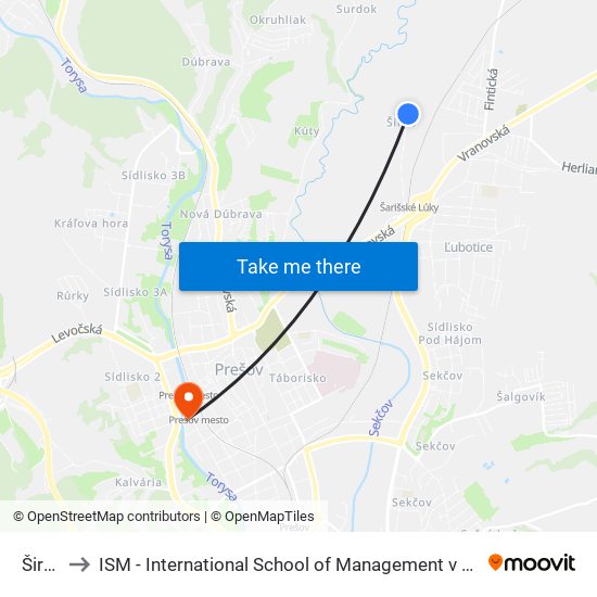 Širpo to ISM - International School of Management v Prešove map