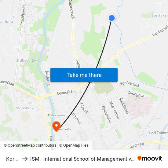 Koryto to ISM - International School of Management v Prešove map