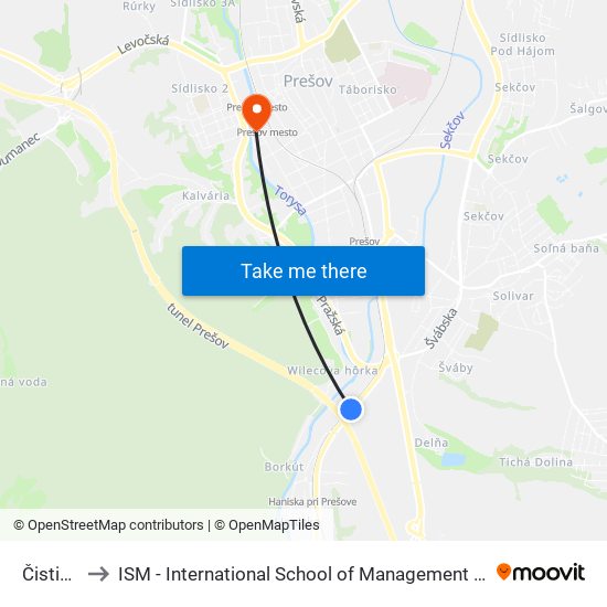 Čistička to ISM - International School of Management v Prešove map