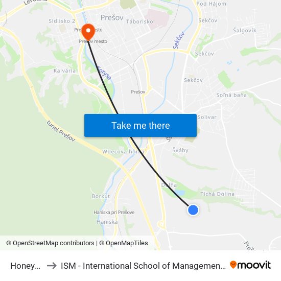 Honeywell to ISM - International School of Management v Prešove map