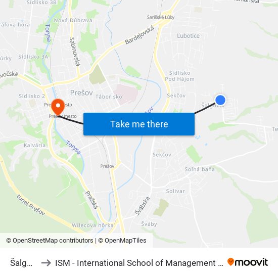 Šalgovík to ISM - International School of Management v Prešove map