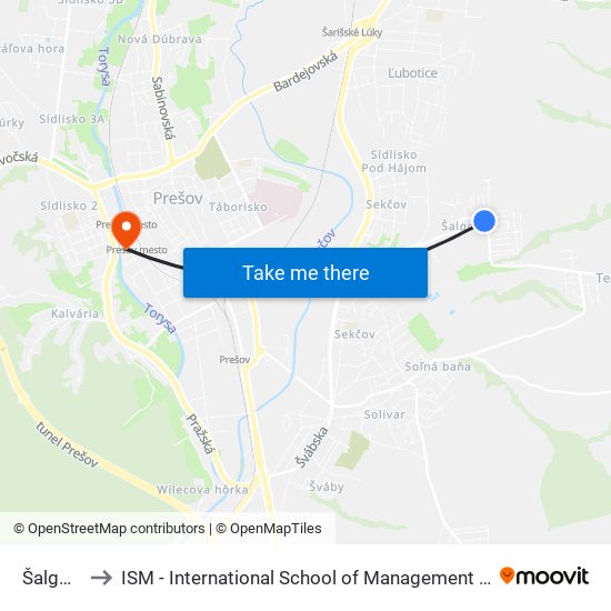 Šalgovík to ISM - International School of Management v Prešove map