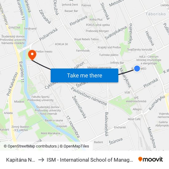 Kapitána Nálepku to ISM - International School of Management v Prešove map