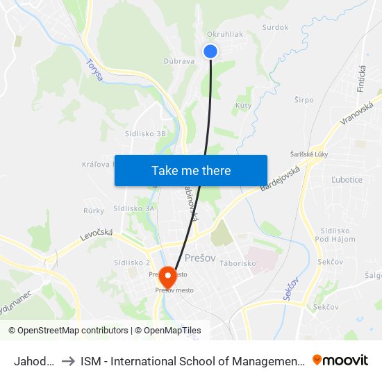 Jahodová to ISM - International School of Management v Prešove map
