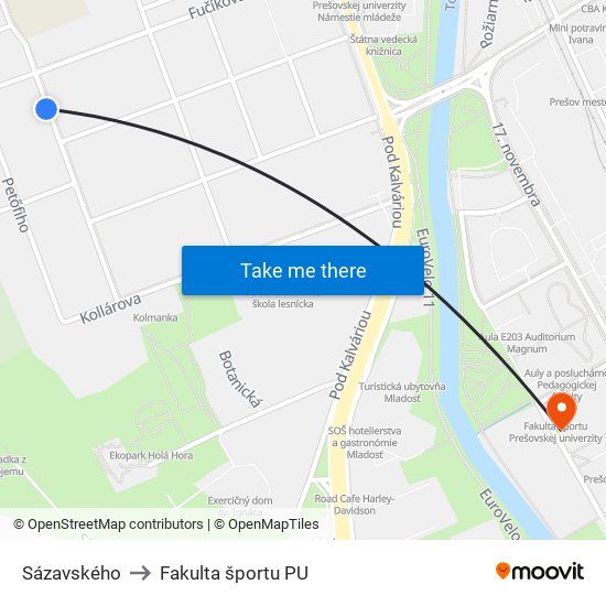 Sázavského to Fakulta športu PU map