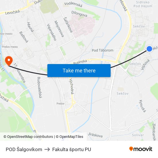 POD Šalgovíkom to Fakulta športu PU map