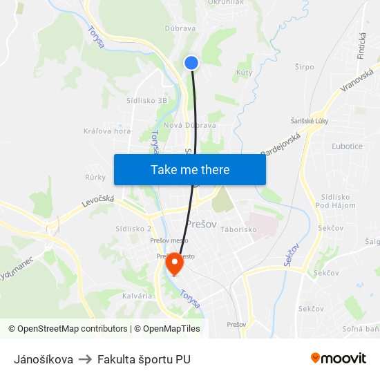 Jánošíkova to Fakulta športu PU map