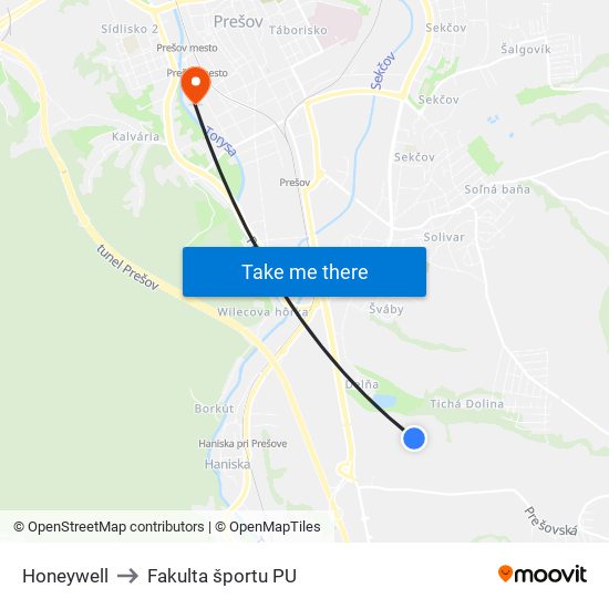 Honeywell to Fakulta športu PU map