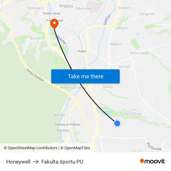 Honeywell to Fakulta športu PU map