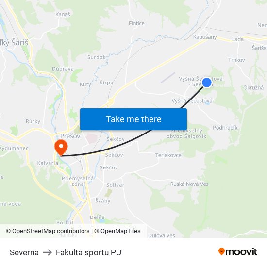 Severná to Fakulta športu PU map