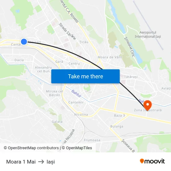 Moara 1 Mai to Iași map