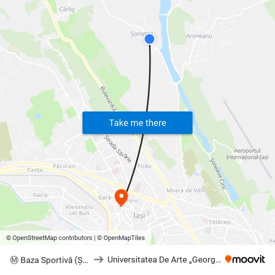 Ⓜ Baza Sportivă (Șorogari) to Universitatea De Arte „George Enescu"" map