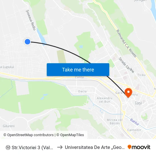 Ⓜ Str.Victoriei 3 (Valea Lupului) to Universitatea De Arte „George Enescu"" map