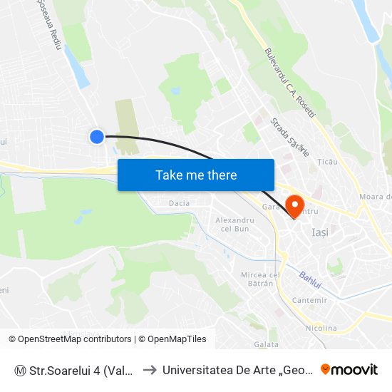 Ⓜ Str.Soarelui 4 (Valea Lupului) to Universitatea De Arte „George Enescu"" map