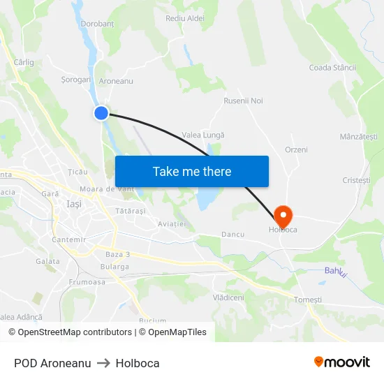 POD Aroneanu to Holboca map