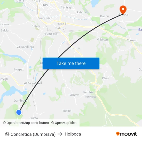 Ⓜ Concretica (Dumbrava) to Holboca map