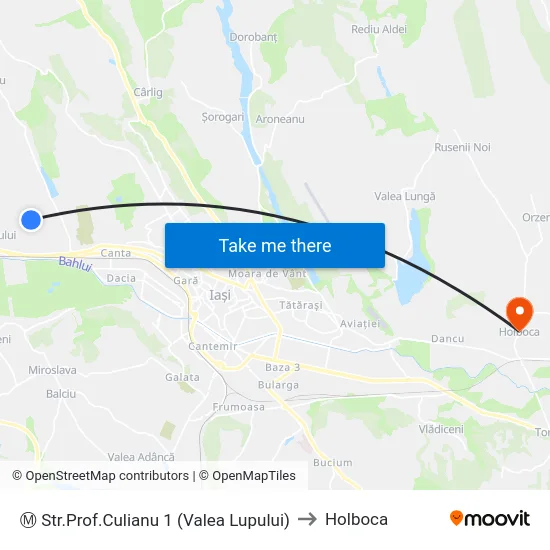 Ⓜ Str.Prof.Culianu 1 (Valea Lupului) to Holboca map