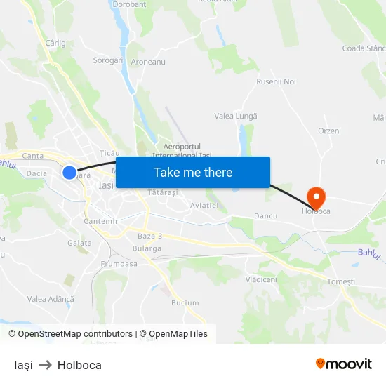 Iaşi to Holboca map
